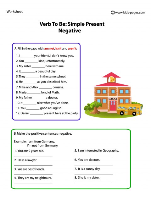 Verb To Be Negative Worksheet